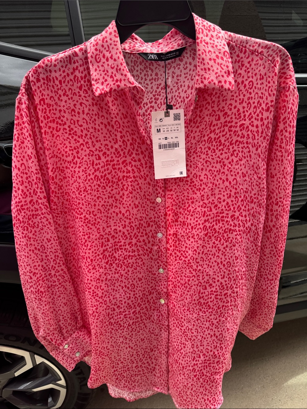 Zara Hot Pink Leopard Print Button-Up Blouse